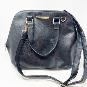 STEVE MADDEN BLACK FAUX VEGAN LEATHER SATCHEL CROSSBODY PURSE